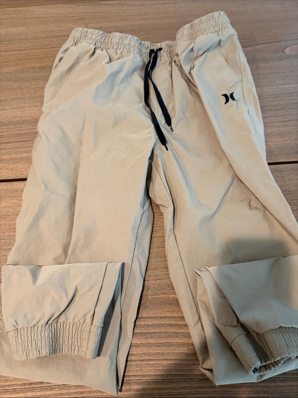 Hurley Beige Elastic Waist Jogger Pants with Black Drawstring